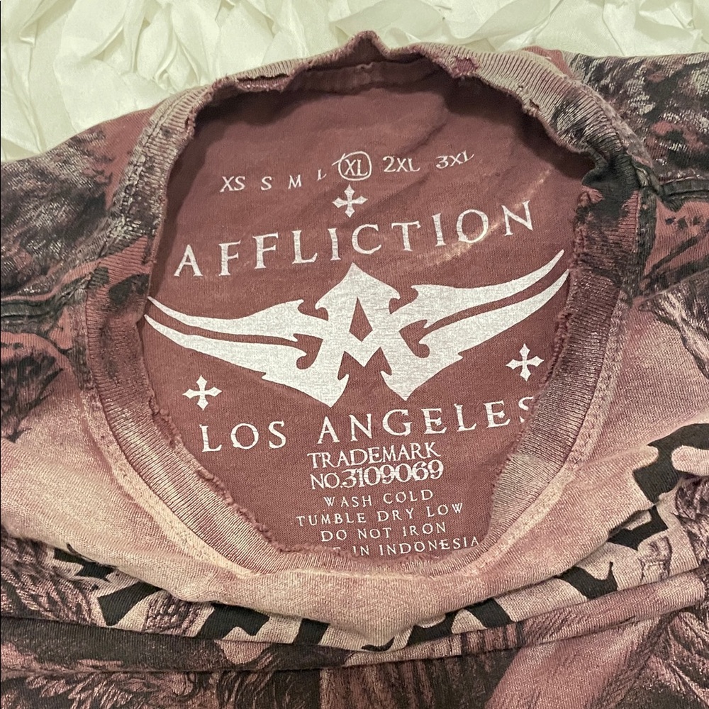 Affliction Men's Maroon Angel Graphic Tee - Picture 2 of 3